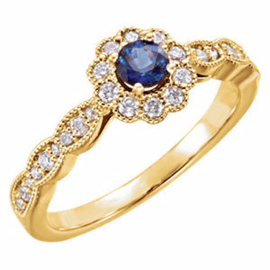 71793:6002:P 14kt Yellow Blue Sapphire & 1/3 CTW Diamond Ring