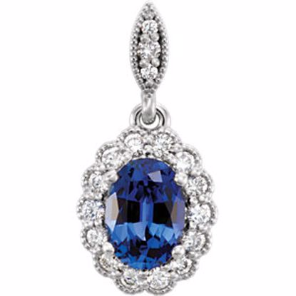 86279:6002:P Platinum Created Blue Sapphire & 1/5 CTW Diamond Pendant