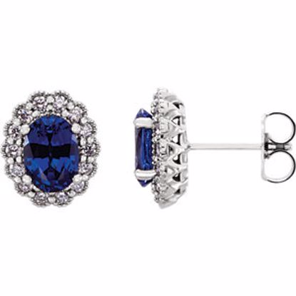 86278:6000:P 14kt White Chatham Created Blue Sapphire & 3/8 CTW Diamond Earrings 