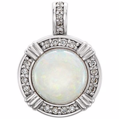 86285:6000:P 14kt White Opal & 1/10 CTW Diamond Pendant