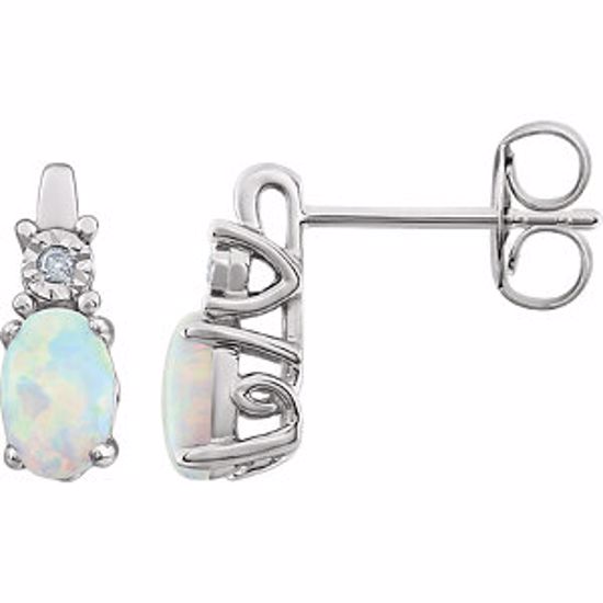 651536:113:P 14kt White Created Opal & .02 CTW Diamond Earrings