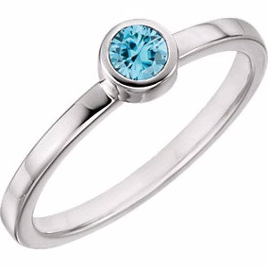 71806:6011:P Sterling Silver Imitation Blue Zircon Bezel Ring