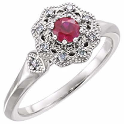 71781:6001:P 14kt White Ruby & 1/10 CTW Diamond Ring