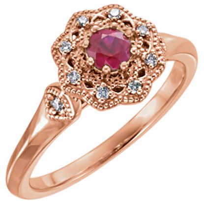 71781:6003:P 14kt Rose Ruby & 1/10 CTW Diamond Ring