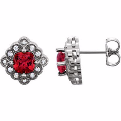 86277:6002:P Platinum Chatham® Created Ruby & 1/10 CTW Diamond Earrings