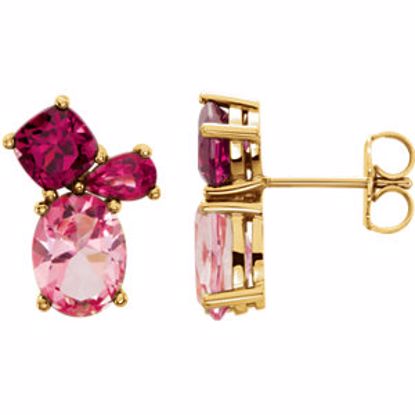 86300:6001:P 14kt Yellow Baby Pink Topaz,Rhodolite Garnet & Pink Tourmaline Earrings