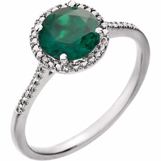 652049:60005:P Sterling Silver Created Emerald & .01 CTW Diamond Ring