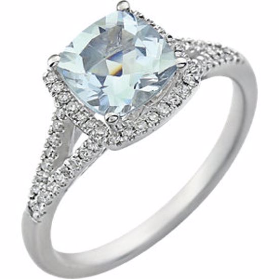 652046:60000:P 14kt White Aquamarine & 1/5 CTW Diamond Ring