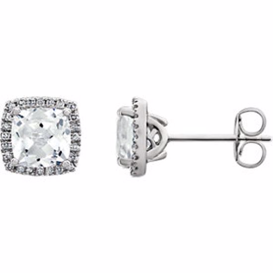 652047:60002:P 14kt White Created White Sapphire & 1/8 CTW Diamond Earrings