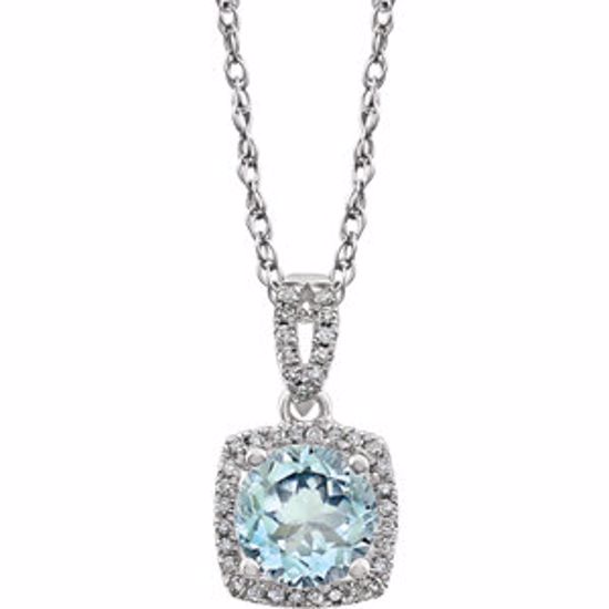 652048:60000:P 14kt White Aquamarine & 1/8 CTW Diamond 18" Necklace