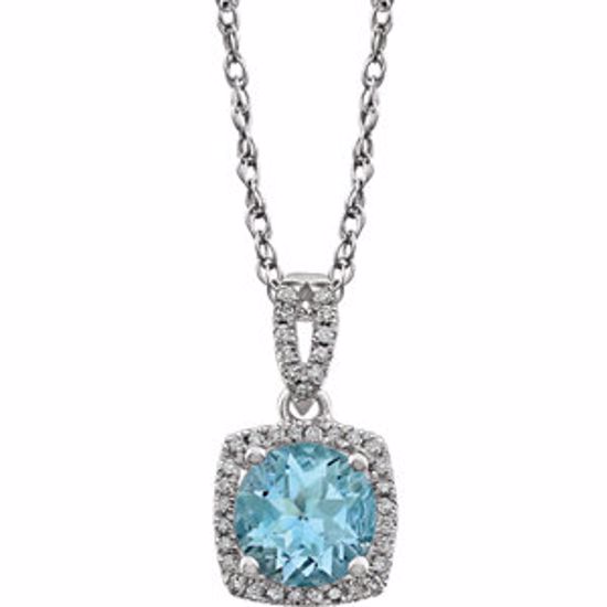 652048:60001:P 14kt White Sky Blue Topaz & 1/8 CTW Diamond 18" Necklace