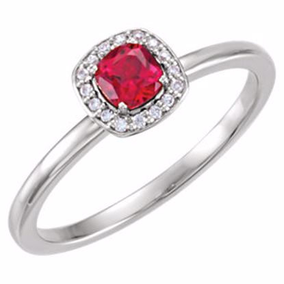 122746:603:P Platinum Chatham® Created Ruby & .04 CTW Diamond Halo-Style Ring