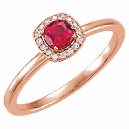 122746:602:P 14kt Rose Chatham® Created Ruby & .04 CTW Diamond Halo-Style Ring