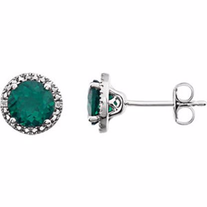 652050:60005:P Sterling Silver Created Emerald & .01 CTW Diamond Earrings