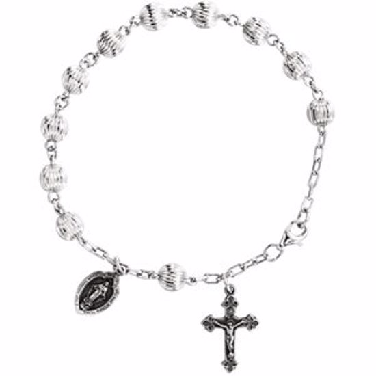 86354:60000:P Silver Bead Rosary Bracelet 