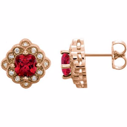 86277:602:P 14kt Rose Chatham® Created Ruby & 1/10 CTW Diamond Earrings