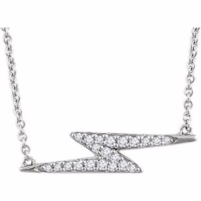 652140:60001:P 14kt White 1/8 CTW Diamond Lightning Bolt 16-18" Necklace 