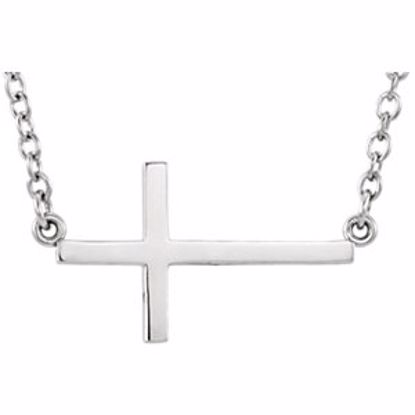 R45323:1014:P 14kt White 22x11.5mm Sideways Cross 16" Necklace with 2" extenstion