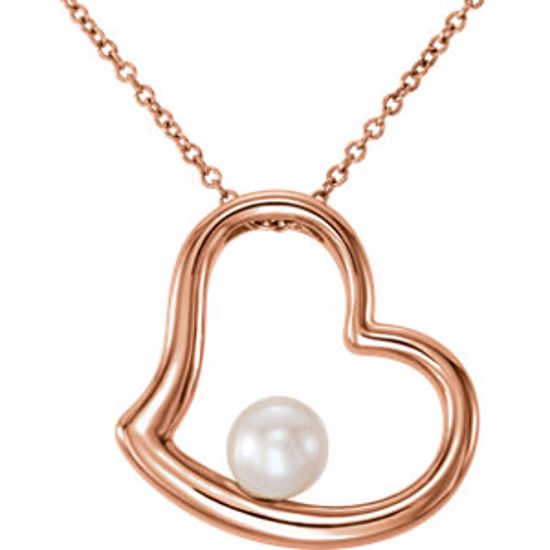 86315:602:P 14kt Rose Freshwater Cultured Pearl Heart 18" Necklace