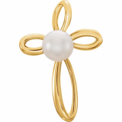 R42335:601:P 14kt Yellow Freshwater Cultured Pearl Cross Pendant