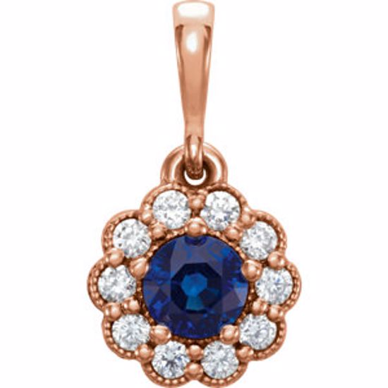 86253:604:P 14kt Rose Blue Sapphire & 1/6 CTW Diamond Pendant 