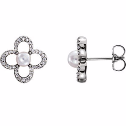 86366:603:P 14kt White Freshwater Cultured Pearl & 1/4 CTW Diamond Earrings