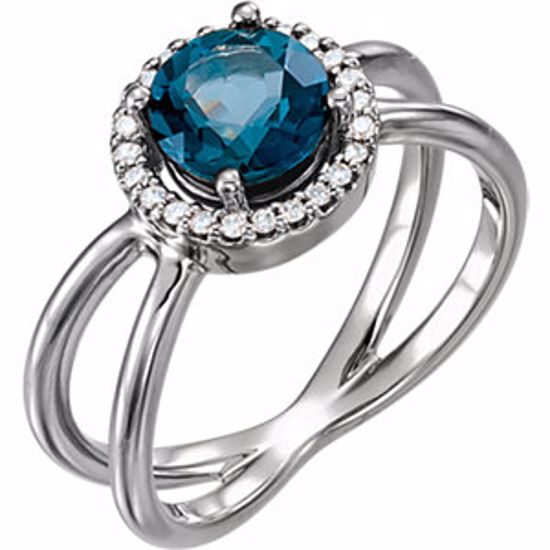 71822:603:P Platinum London Blue Topaz & 1/8 CTW Diamond Halo-Style Ring