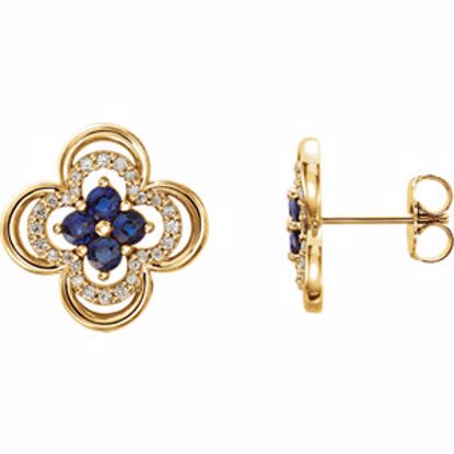 86370:601:P 14kt Yellow Genuine Blue Sapphire & 1/5 CTW Diamond Clover Earrings