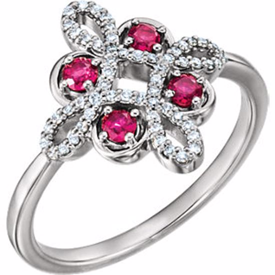 71825:600:P 14kt White Ruby & 1/6 CTW Diamond Clover Ring