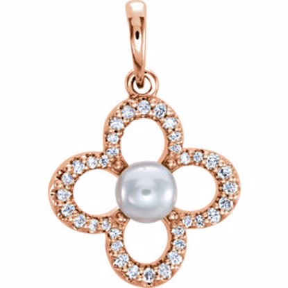 86365:602:P 14kt Rose Freshwater Cultured Pearl & 1/6 CTW Diamond Pendant