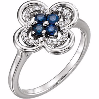 122879:603:P Platinum Blue Sapphire & 1/10 CTW Diamond Clover Ring