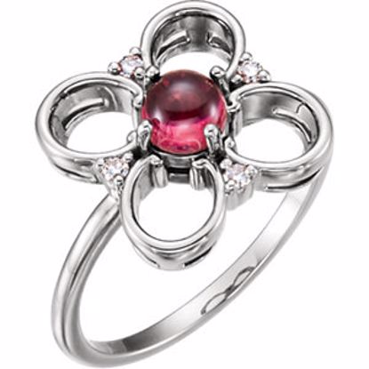 71827:600:P 14kt White Pink Tourmaline & Diamond Clover Ring