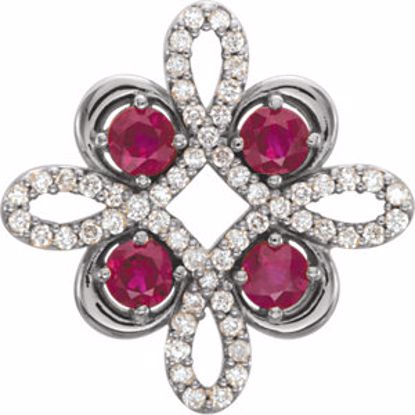 86368:600:P 14kt White Ruby & 1/6 CTW Diamond Clover Pendant