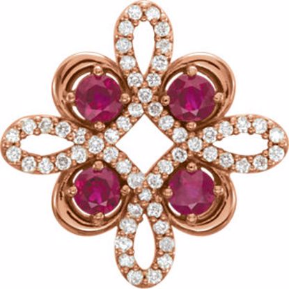 86368:602:P 14kt Rose Ruby & 1/6 CTW Diamond Clover Pendant