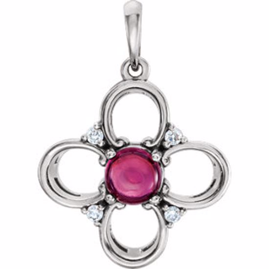 86374:600:P 14kt White Pink Tourmaline & .06CTW Diamond Clover Pendant 