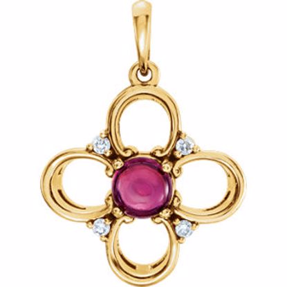 86374:601:P 14kt Yellow Pink Tourmaline & .06CTW Diamond Clover Pendant 