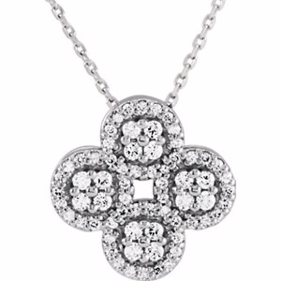 86309:600:P 14kt White 1/2 CTW Diamond Clover Necklace