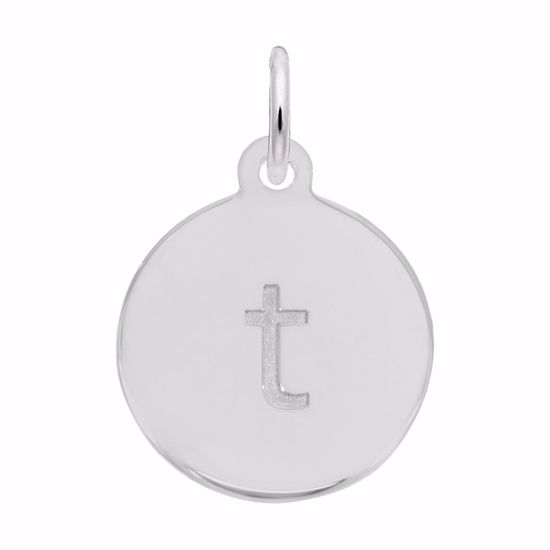 Picture of Petite Initial Disc - Lower Case Block T Charm Pendant - Sterling Silver