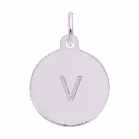 Picture of Petite Initial Disc - Lower Case Block V Charm Pendant - Sterling Silver