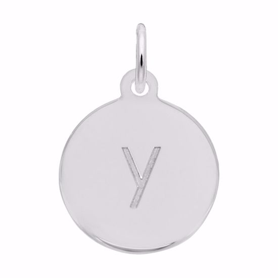 Picture of Petite Initial Disc - Lower Case Block Y Charm Pendant - Sterling Silver