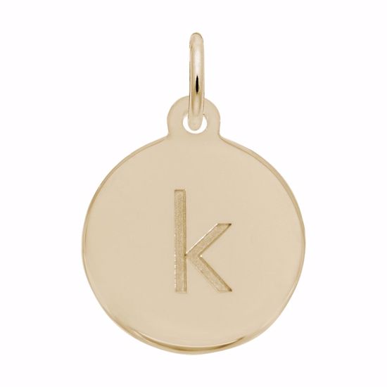 Picture of Petite Initial Disc - Lower Case Block K Charm Pendant - 14K Gold