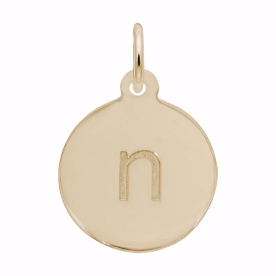 Picture of Petite Initial Disc - Lower Case Block N Charm Pendant - 14K Gold