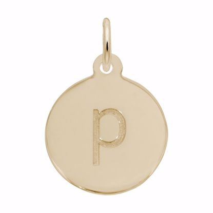 Picture of Petite Initial Disc - Lower Case Block P Charm Pendant - 14K Gold