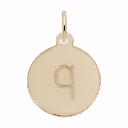 Picture of Petite Initial Disc - Lower Case Block Q Charm Pendant - 14K Gold