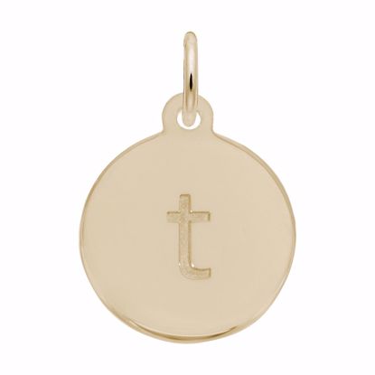 Picture of Petite Initial Disc - Lower Case Block T Charm Pendant - 14K Gold