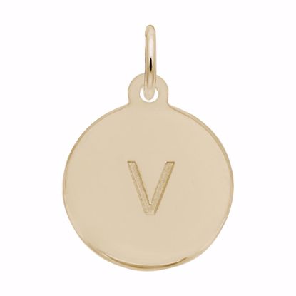 Picture of Petite Initial Disc - Lower Case Block V Charm Pendant - 14K Gold