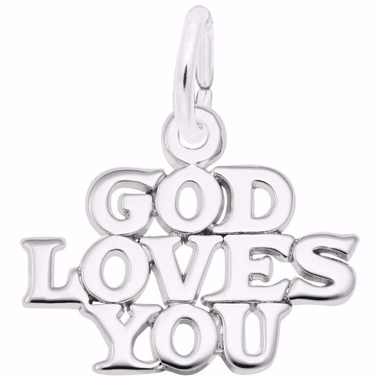 Picture of God Loves You Charm Pendant - Sterling Silver