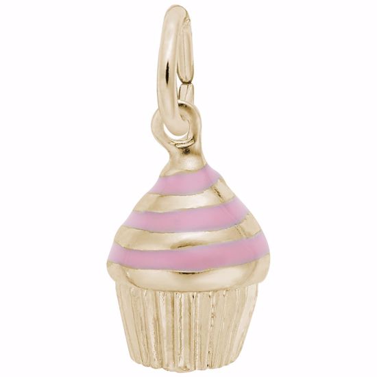 Picture of Cupcake - Pink Icing Charm Pendant - 14K Gold