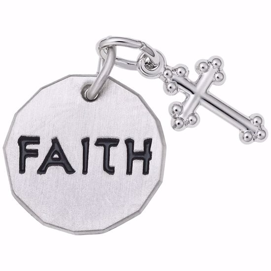 Picture of Faith Tag W/Cross Charm Pendant - Sterling Silver